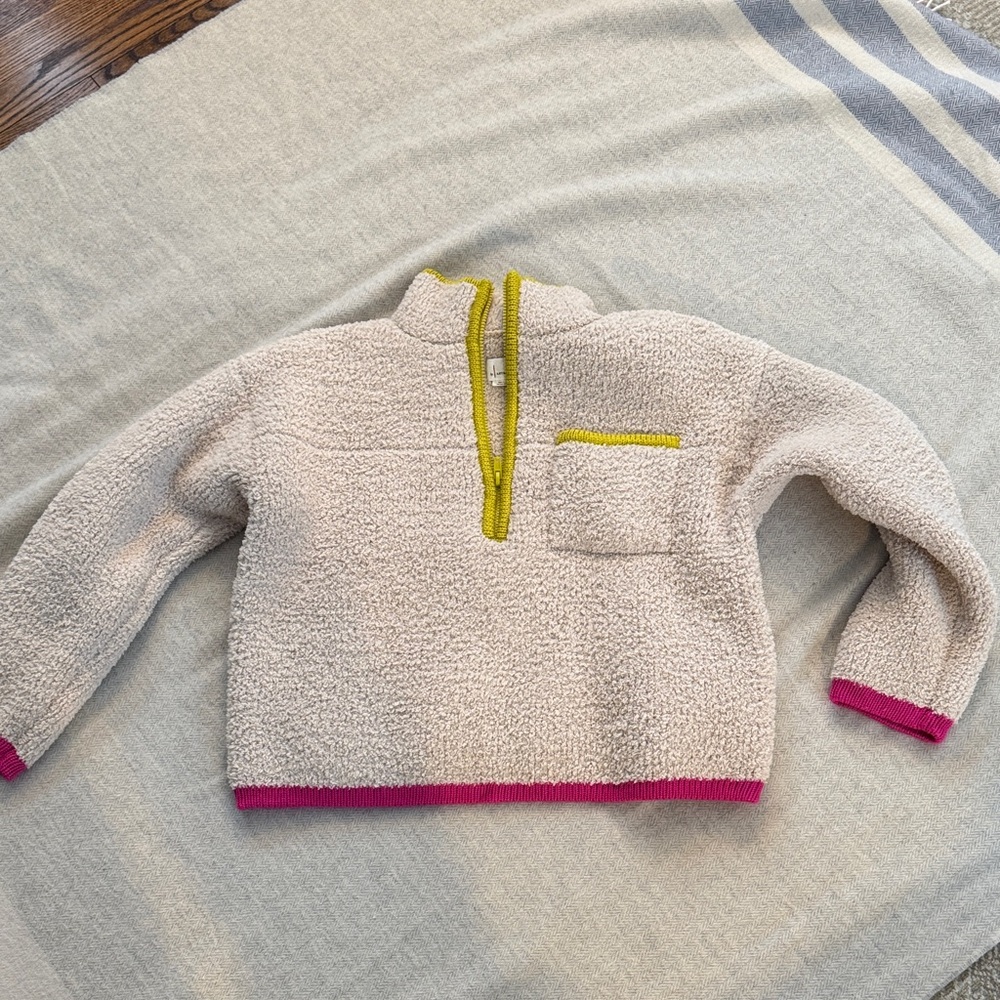 Anthropologie Cream Teddy Jacket with Pink and Yellow Accents